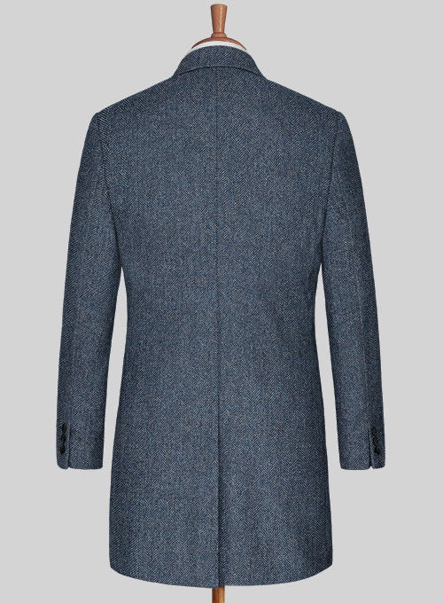 Vintage Herringbone Blue Tweed Overcoat - StudioSuits