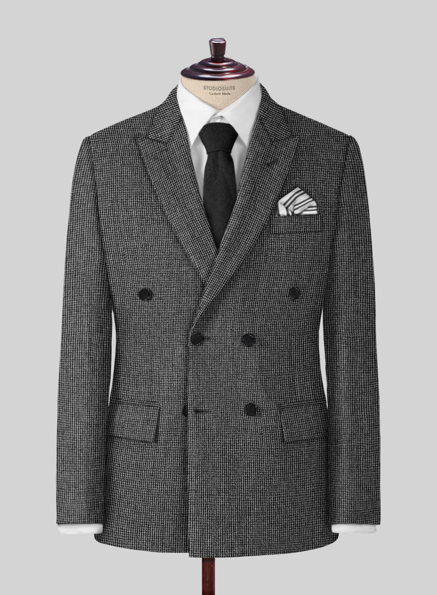 n*o様 Euro Vintage Tweed Coat Double Brea Vintage Gray Macro Weave Tweed Double Breasted Suit – StudioSuits