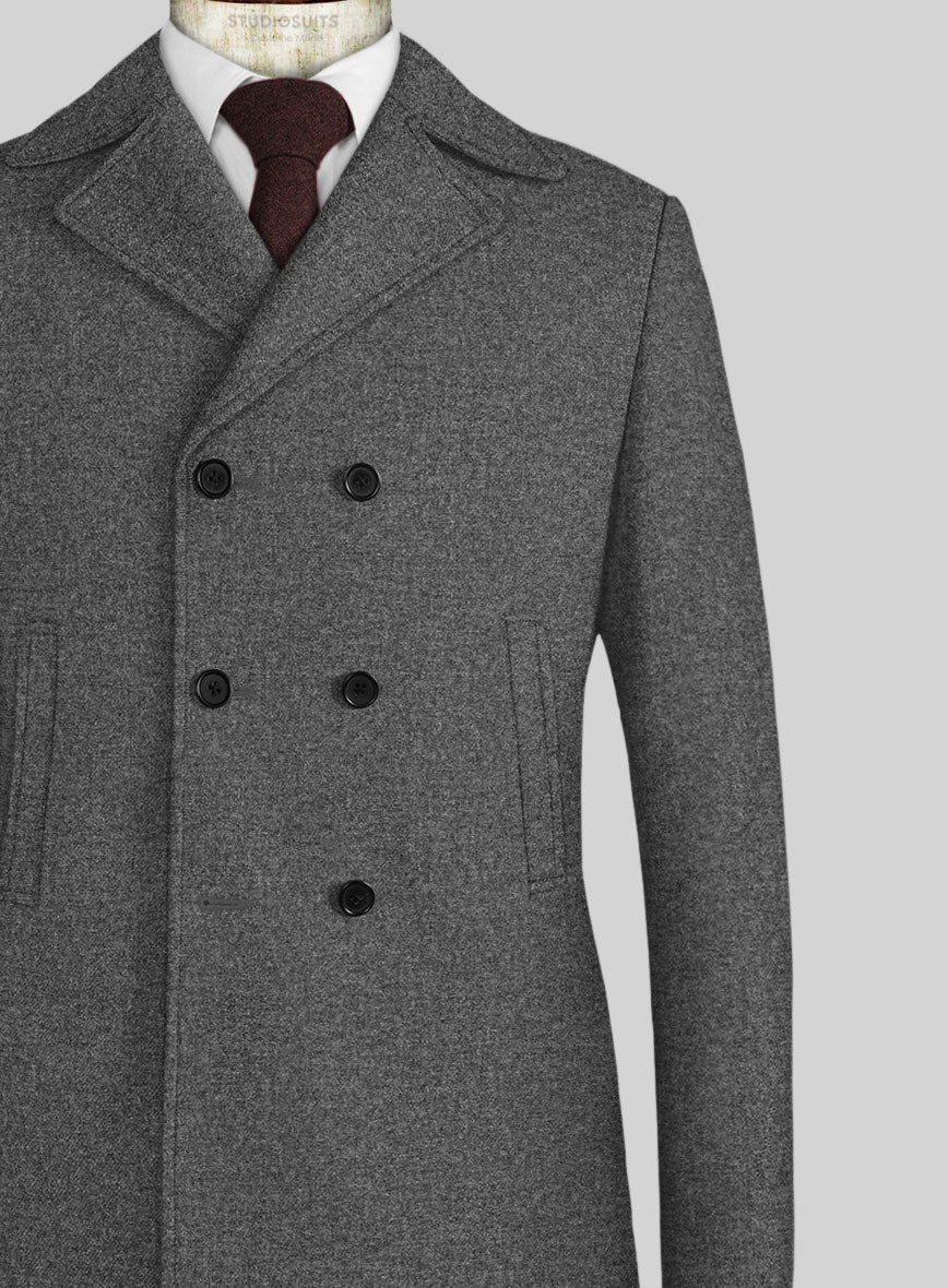Vintage Plain Dark Gray Tweed Pea Coat - StudioSuits