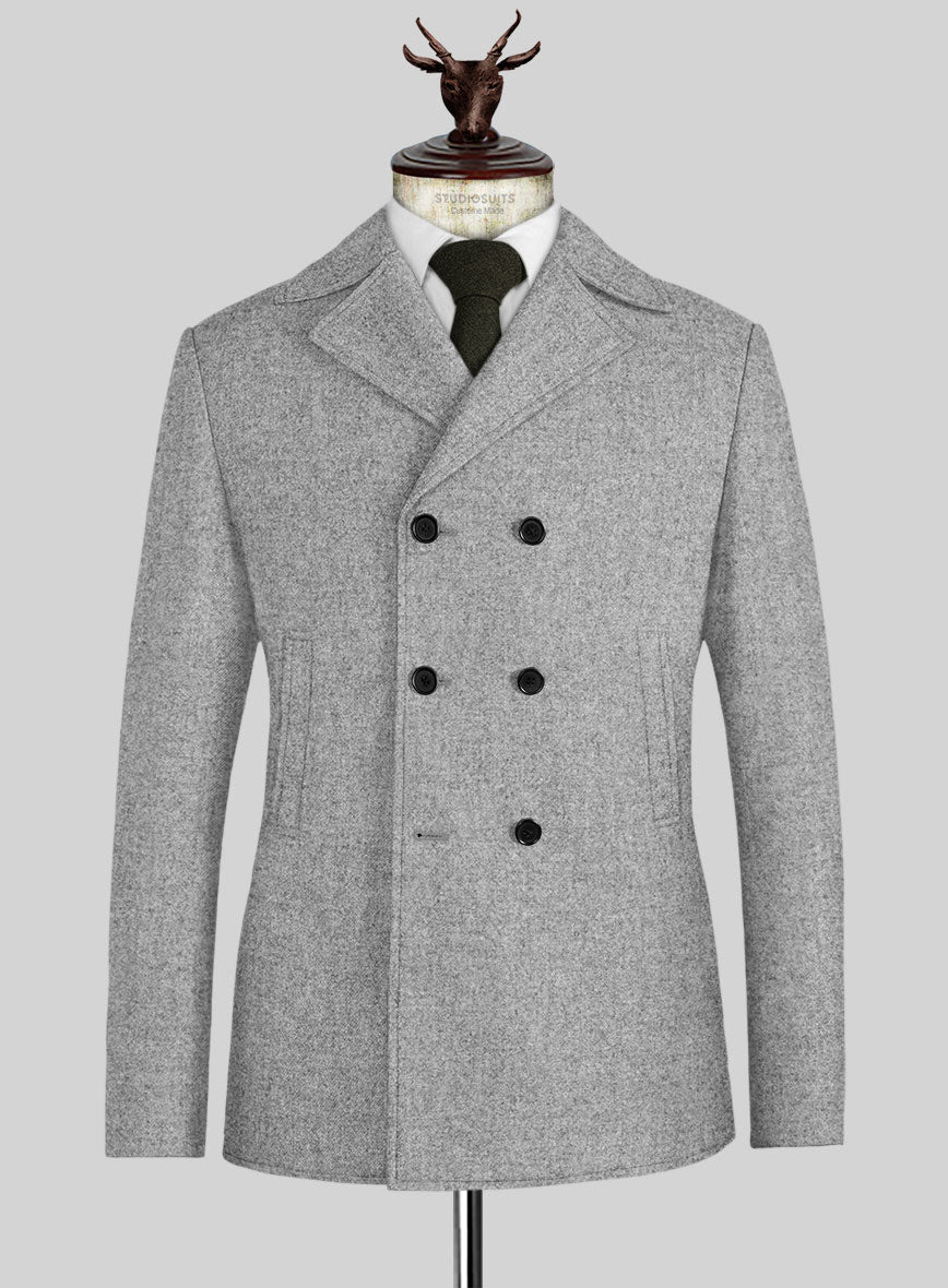 Vintage Plain Gray Tweed Pea Coat - StudioSuits