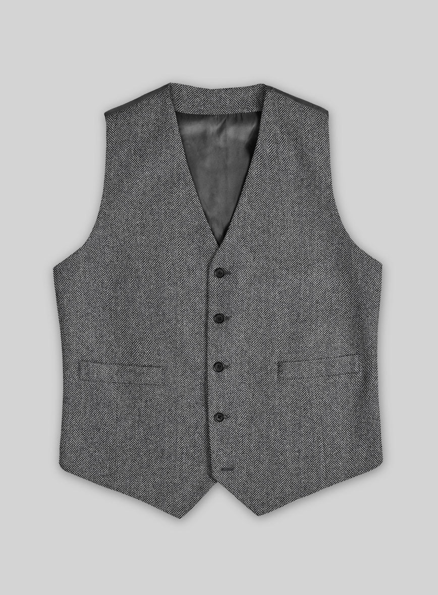 Vintage Herringbone Gray Tweed Waist Coat - StudioSuits