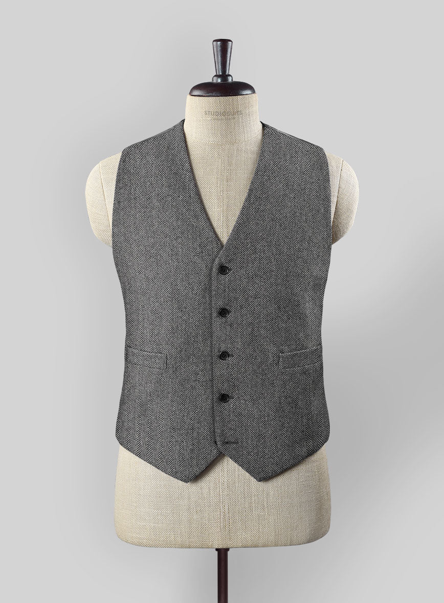 Vintage Herringbone Gray Tweed Waist Coat - StudioSuits
