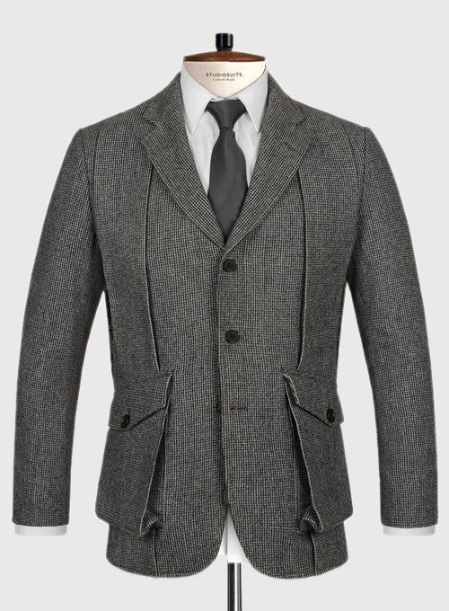 Vintage Gray Macro Weave Tweed Scottish Style Jacket - StudioSuits