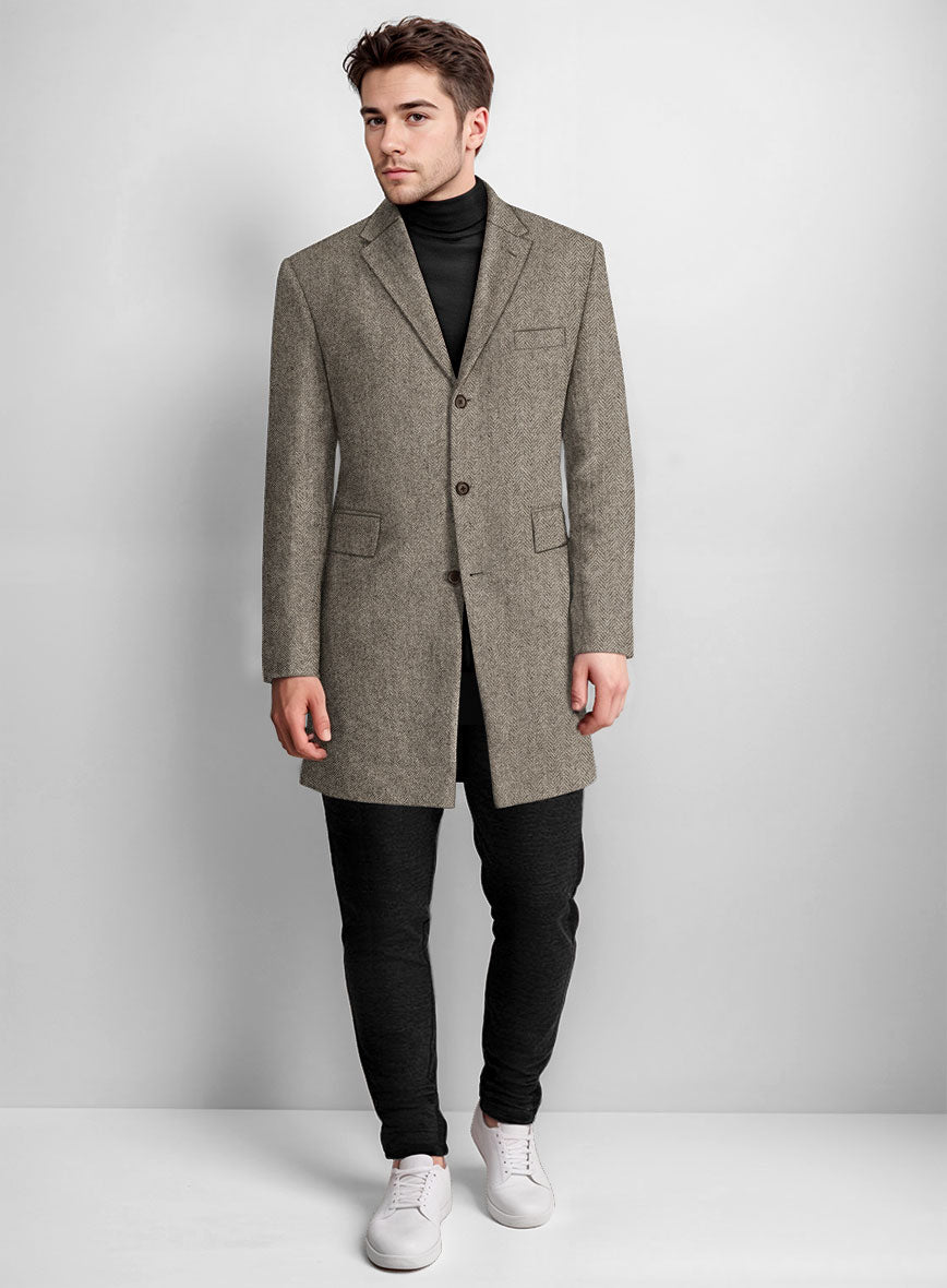 Vintage Herringbone Brown Tweed Overcoat - StudioSuits