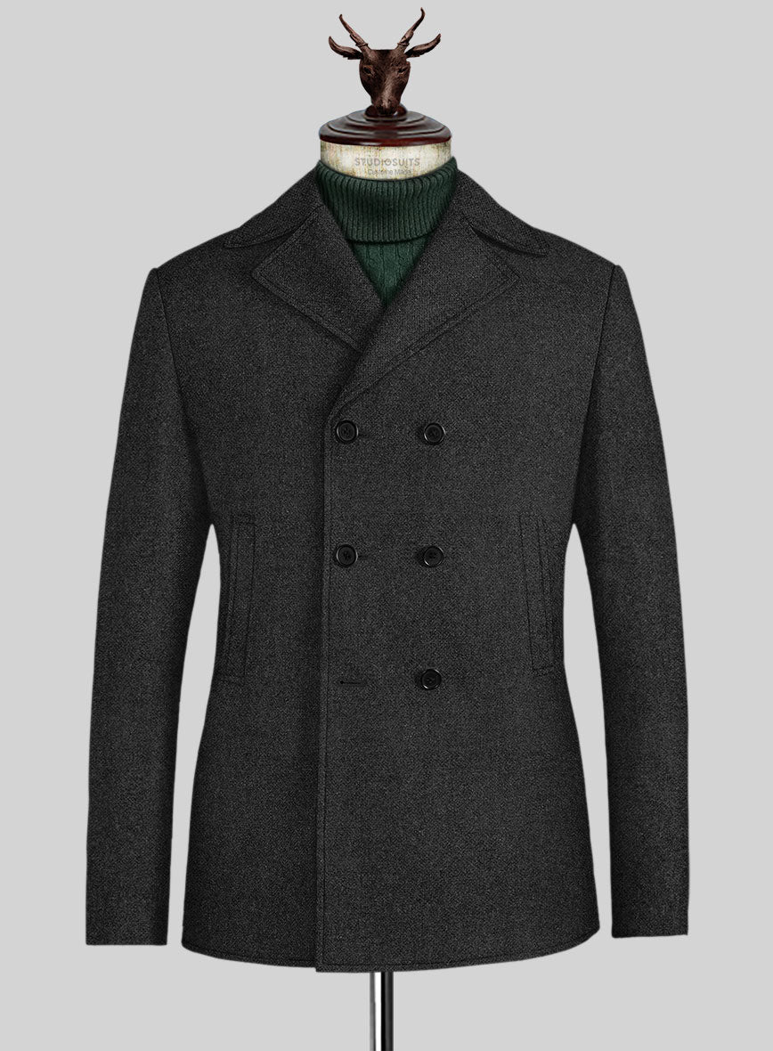 Vintage Rope Weave Charcoal Tweed Pea Coat - StudioSuits