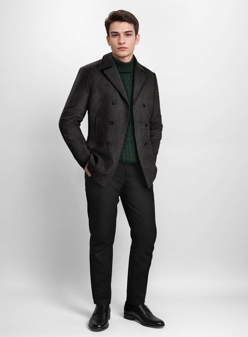Vintage Rope Weave Charcoal Tweed Pea Coat - StudioSuits