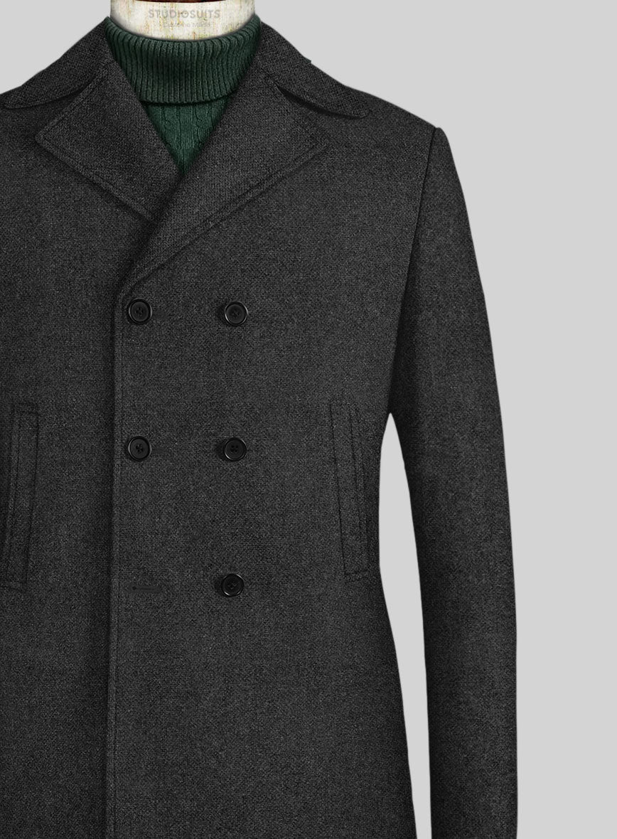 Vintage Rope Weave Charcoal Tweed Pea Coat - StudioSuits