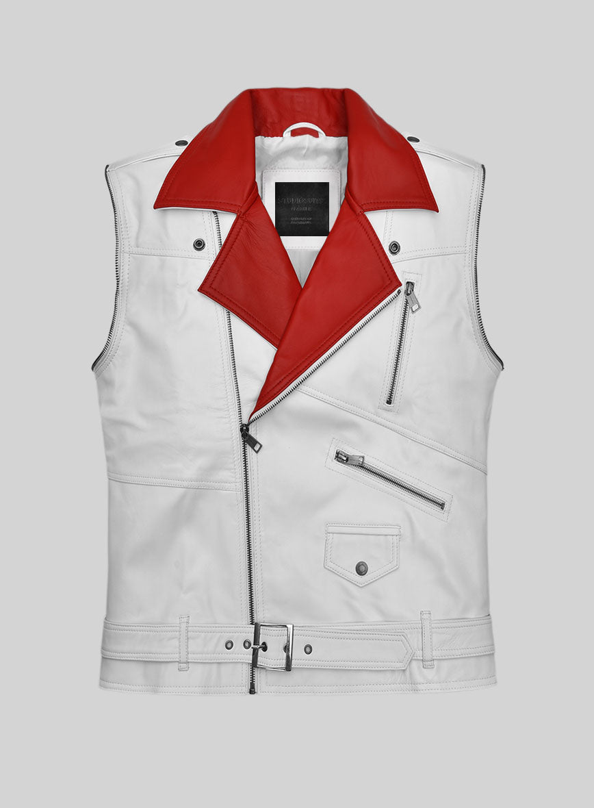 Volante White Leather Vest - StudioSuits