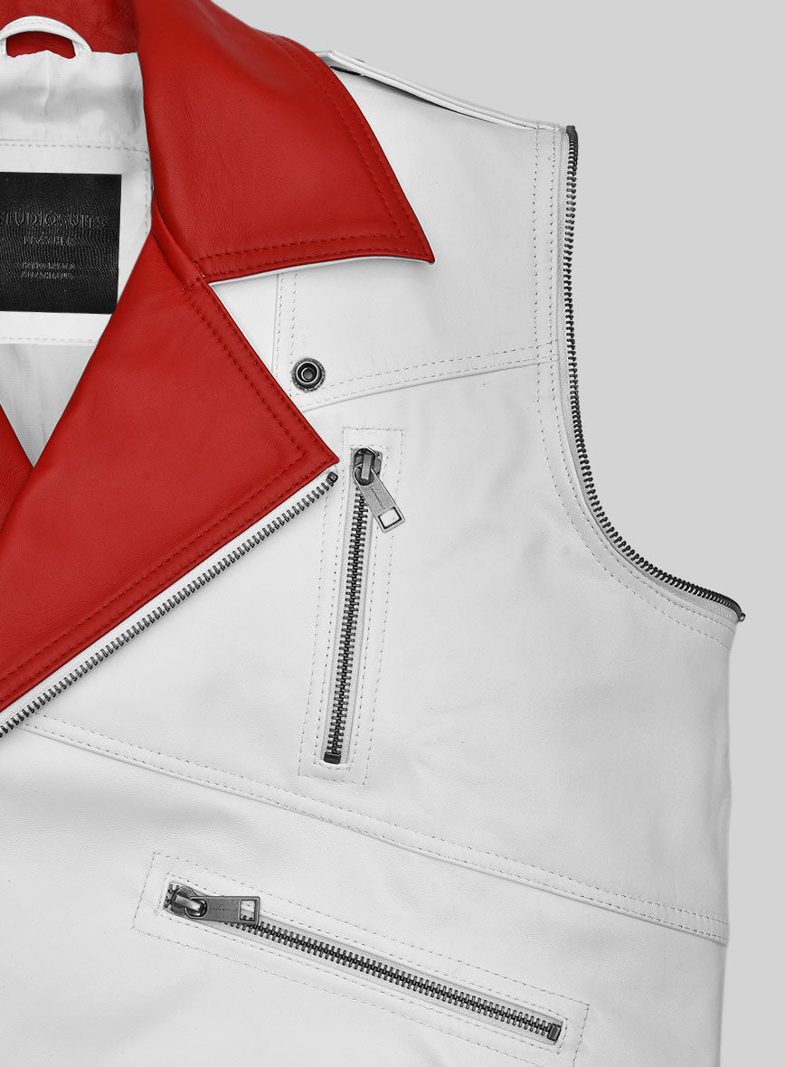 Volante White Leather Vest - StudioSuits