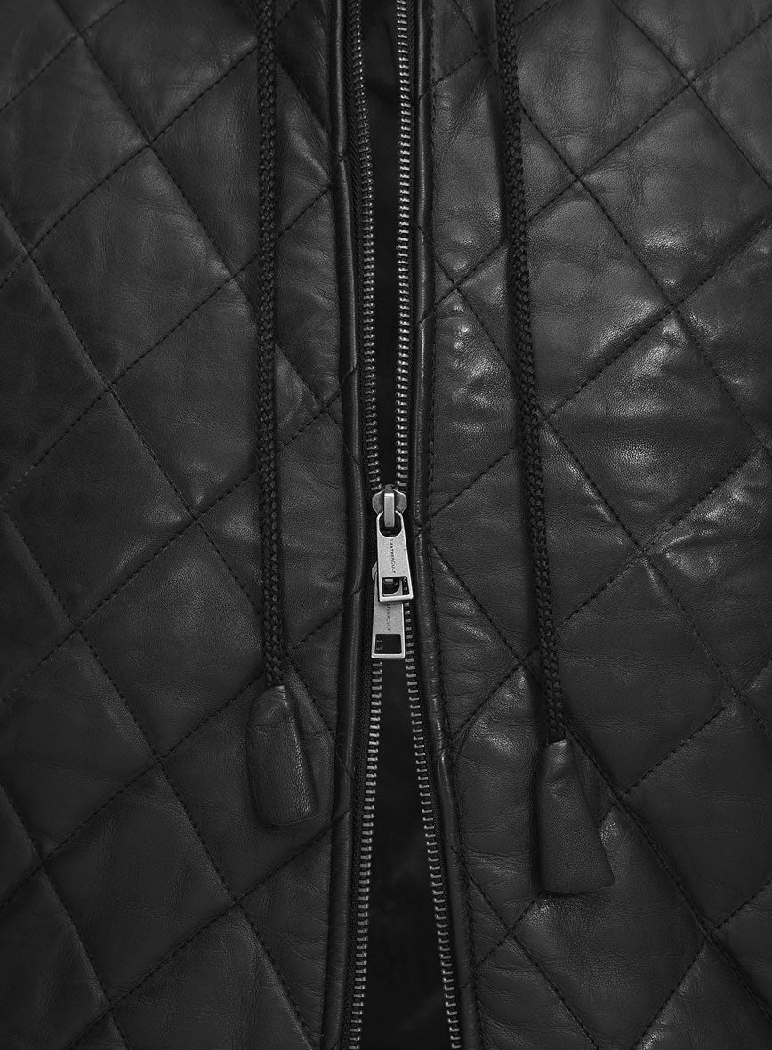 Vortex Hooded Black Leather Vest - StudioSuits