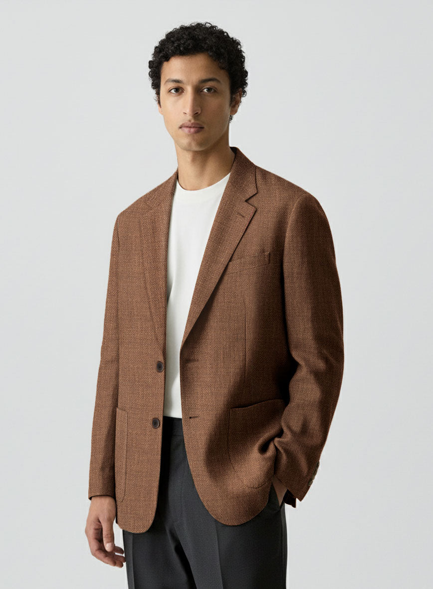Walnut Brown Hopsack Unlined Blazer - StudioSuits