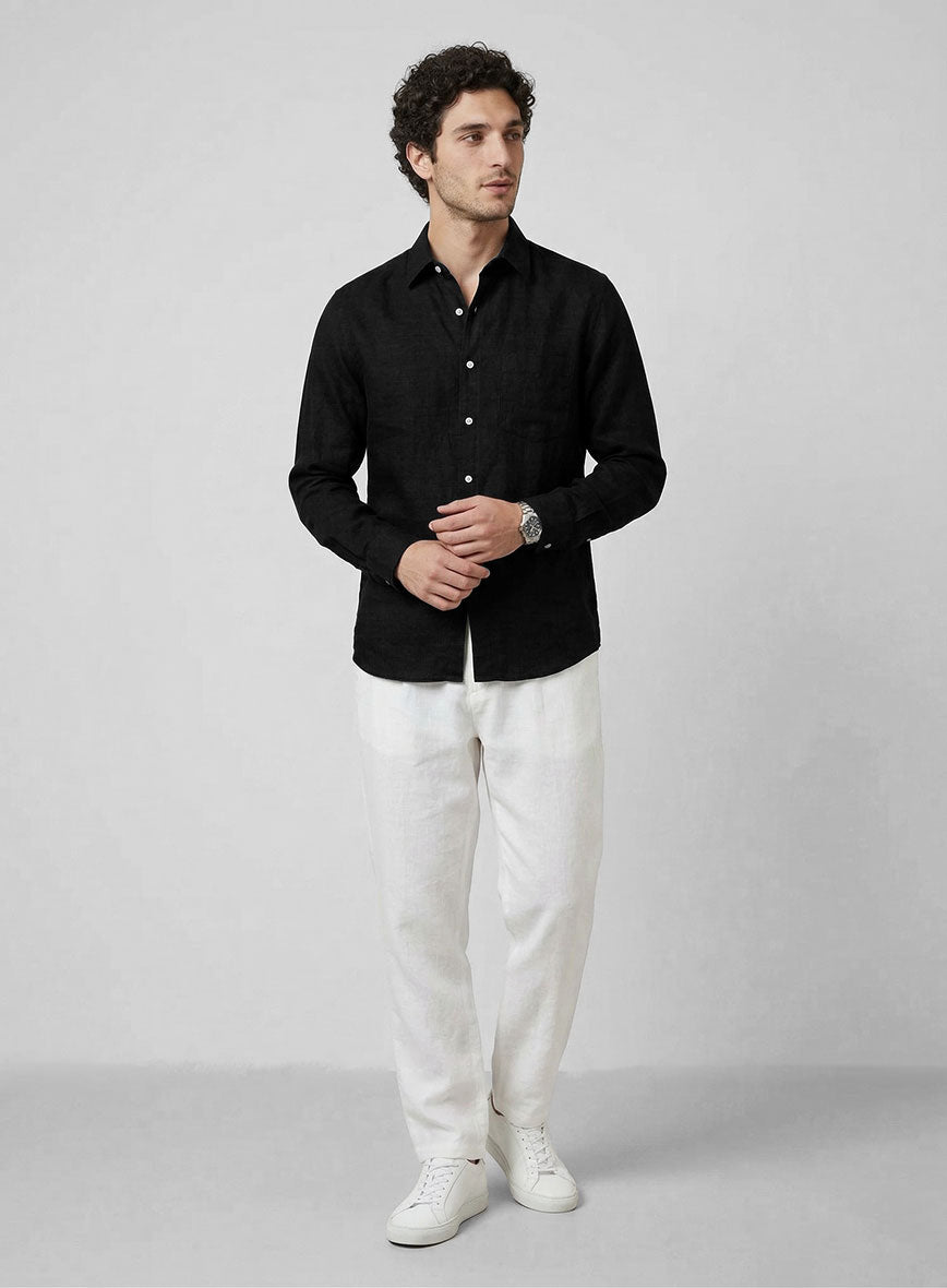 Washed Pure Black Linen Shirt - StudioSuits