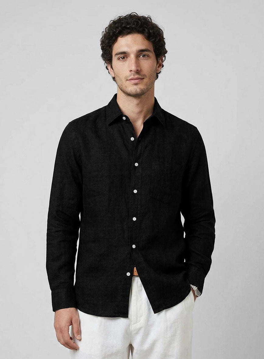 Washed Pure Black Linen Shirt - StudioSuits