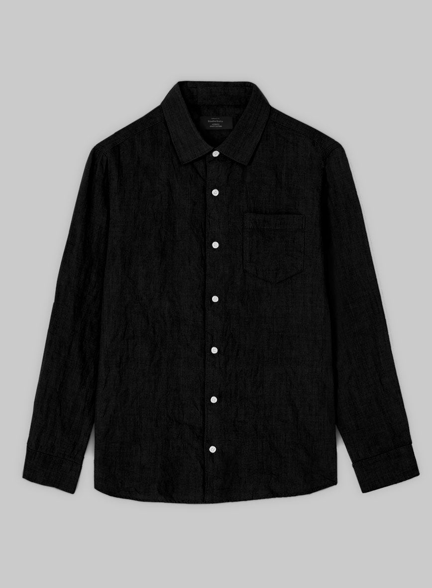 Washed Pure Black Linen Shirt - StudioSuits