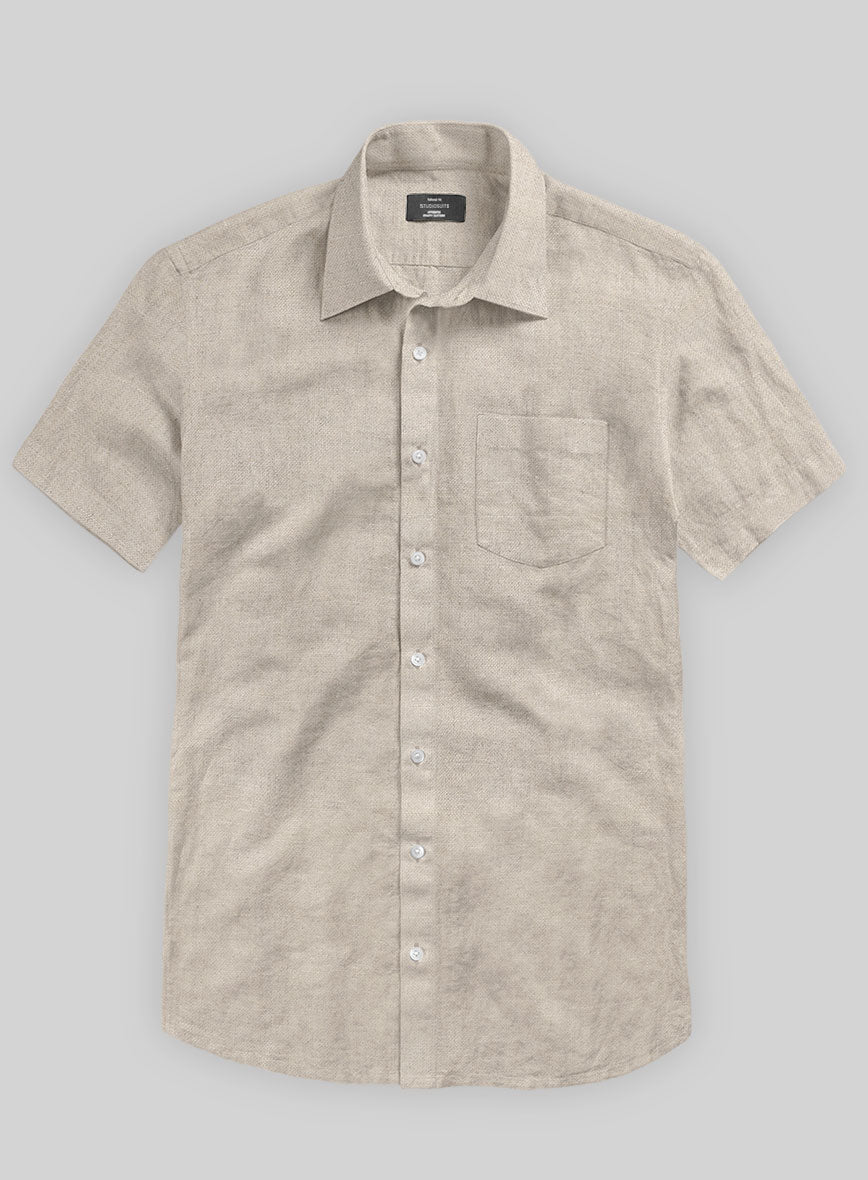 Washed Dark Beige Linen Shirt - StudioSuits