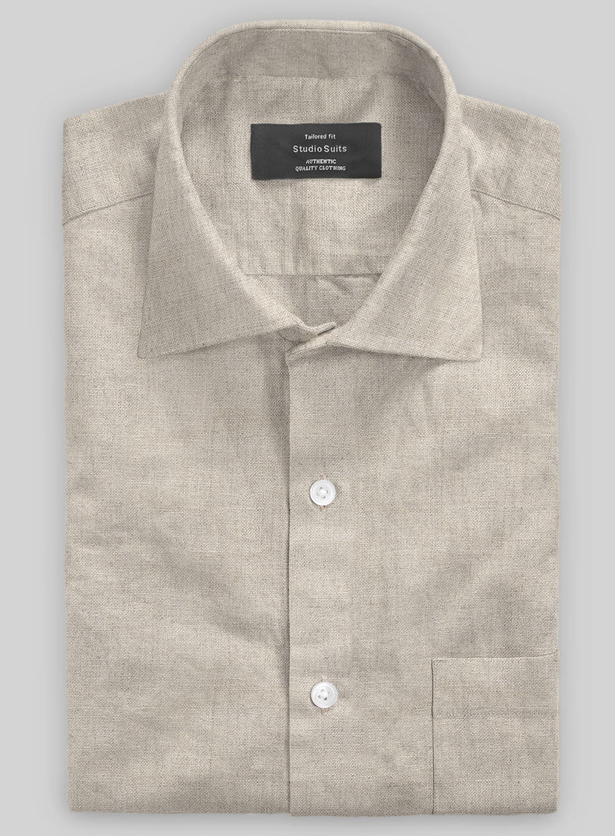 Washed Dark Beige Linen Shirt - StudioSuits