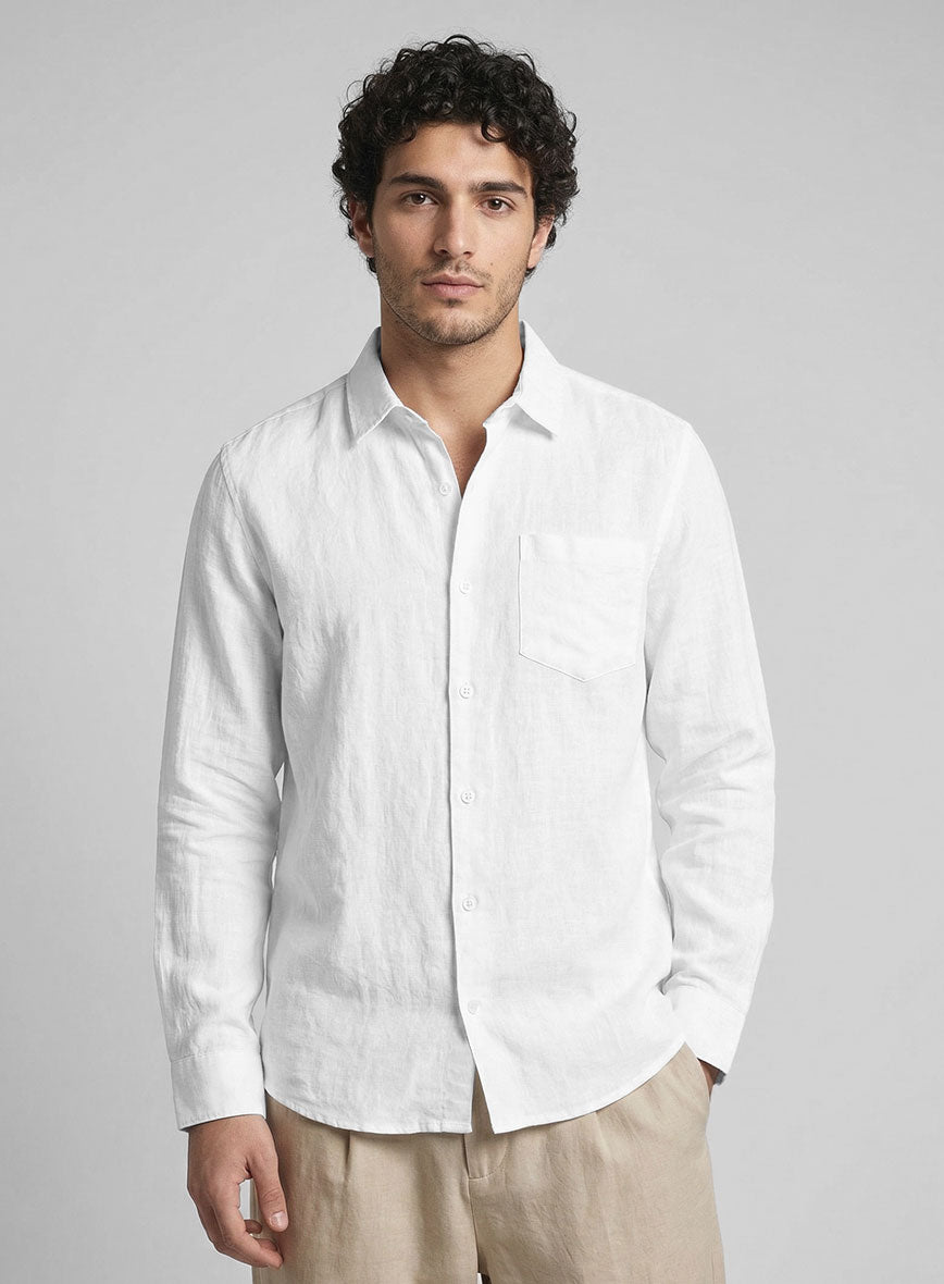 Washed Pure White Linen Shirt - StudioSuits