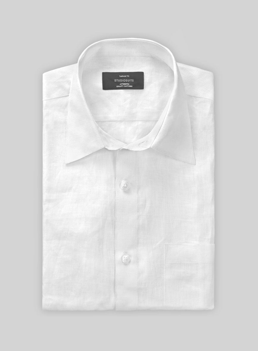 Washed Pure White Linen Shirt - StudioSuits