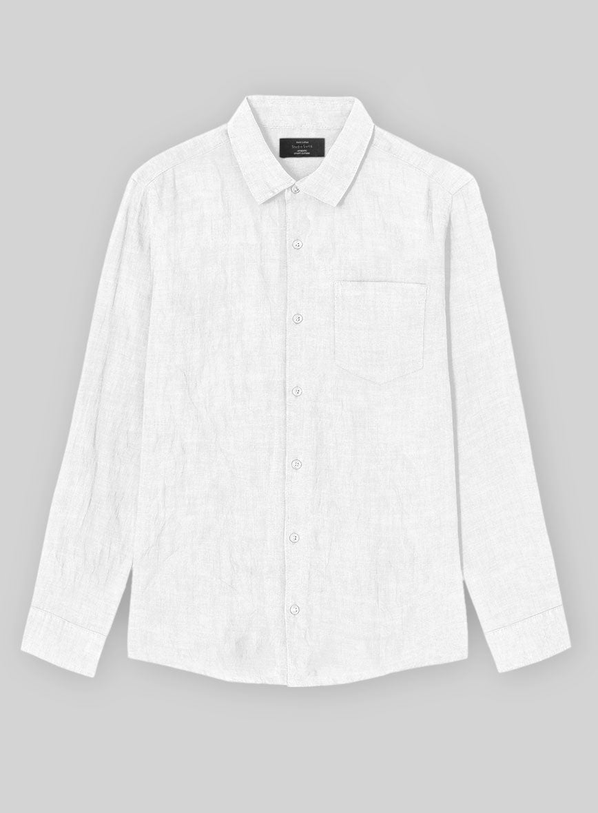 Washed Pure White Linen Shirt - StudioSuits