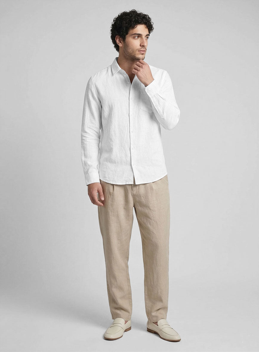 Washed Pure White Linen Shirt - StudioSuits