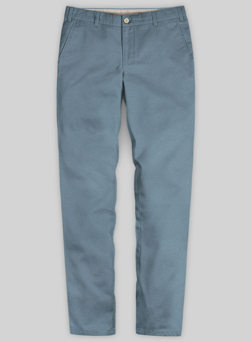 Washed Nord Blue Feather Cotton Canvas Stretch Chino Pants - StudioSuits