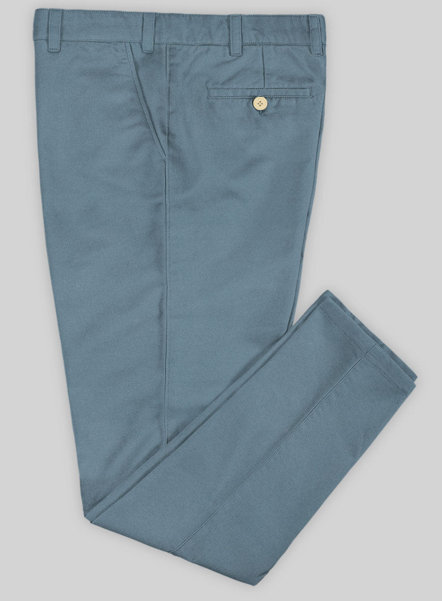 Washed Nord Blue Feather Cotton Canvas Stretch Chino Pants - StudioSuits