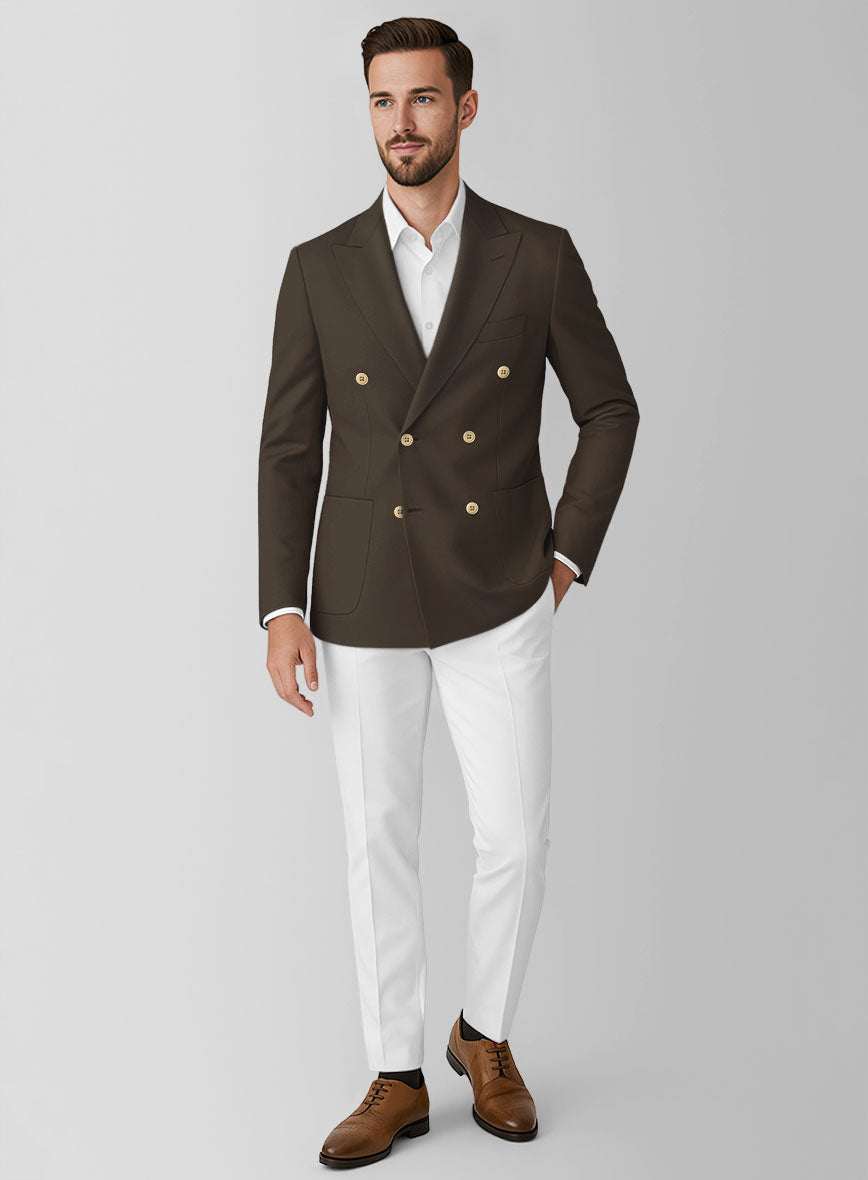 White Caffe Brown Cotton Double Breasted Suit - StudioSuits
