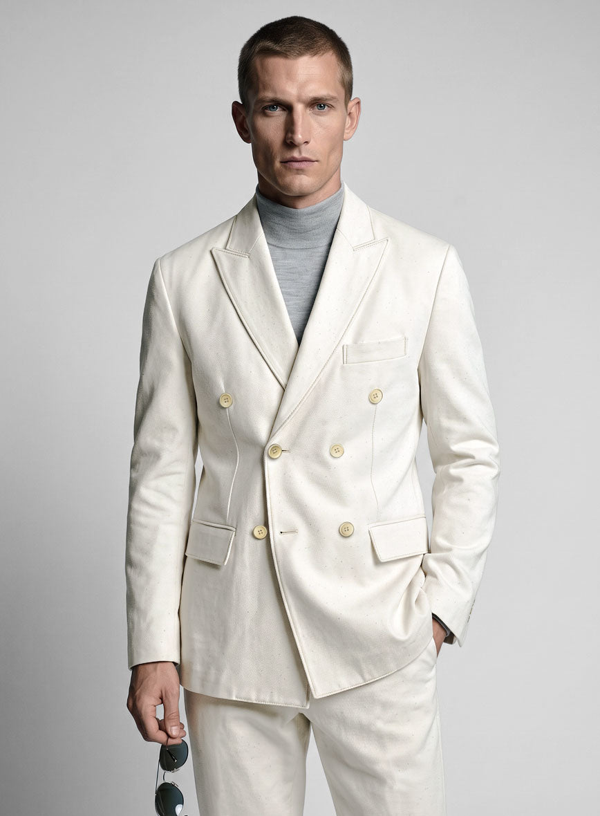 White Selvedge Denim Double Breasted Jacket - StudioSuits