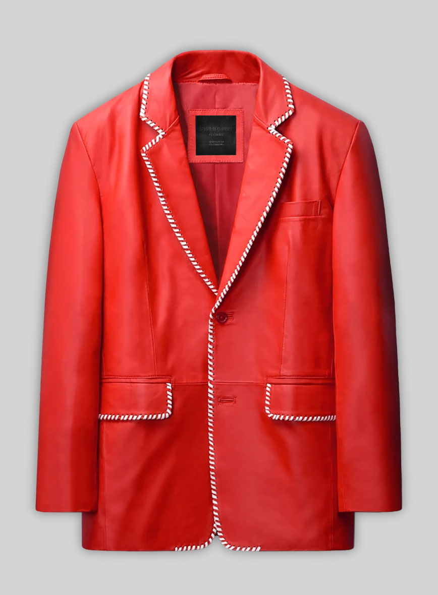 White Striped Red Medieval Blazer - StudioSuits