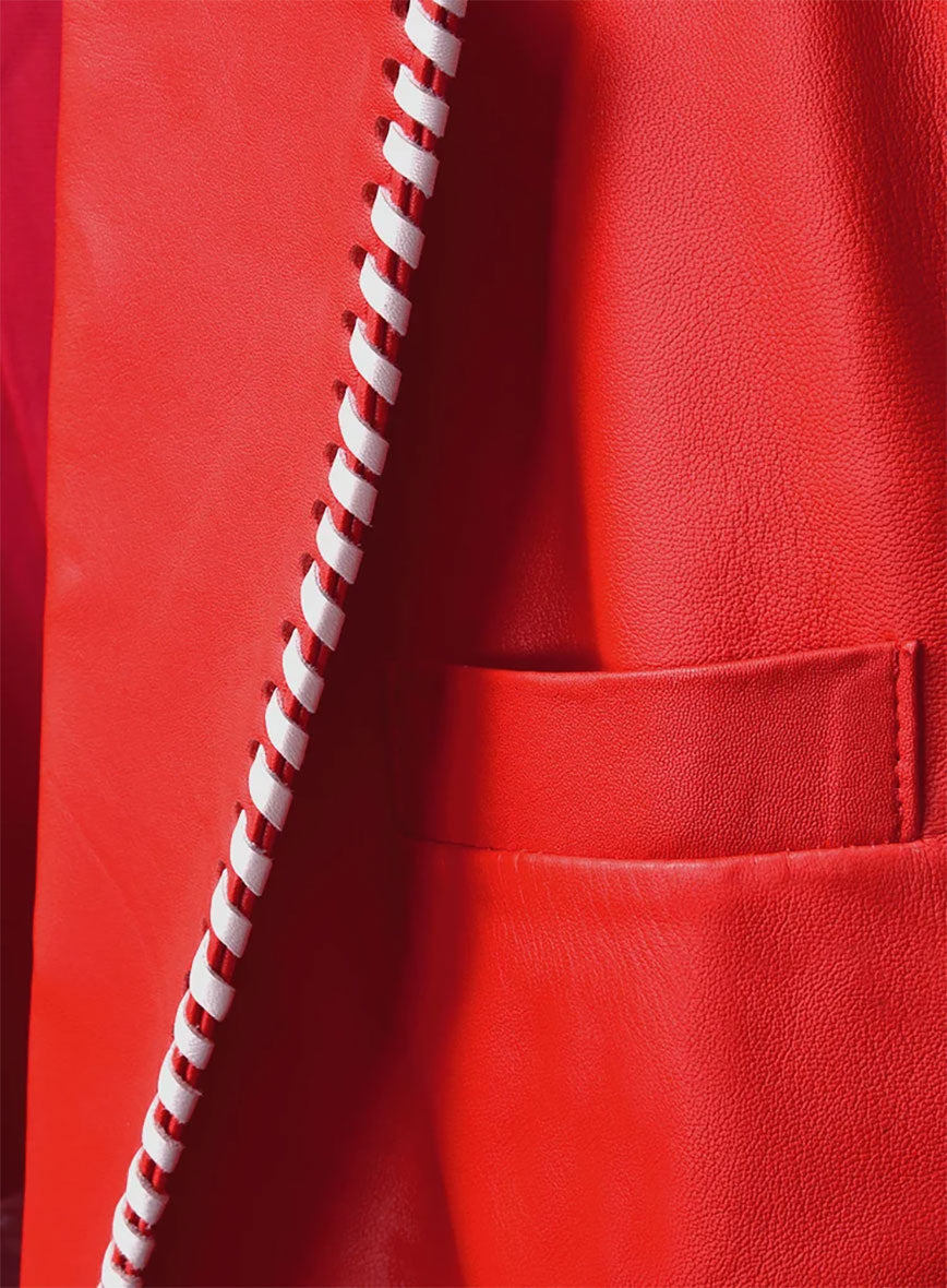 White Striped Red Medieval Blazer - StudioSuits
