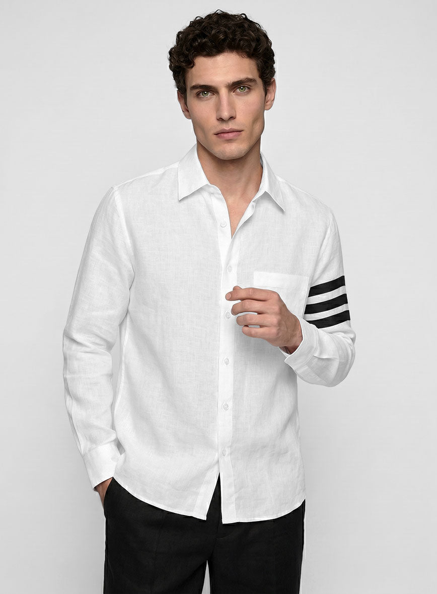White And Black Bar Linen Shirt