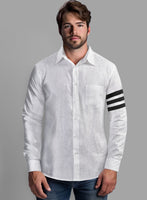 White And Black Bar Linen Shirt - StudioSuits