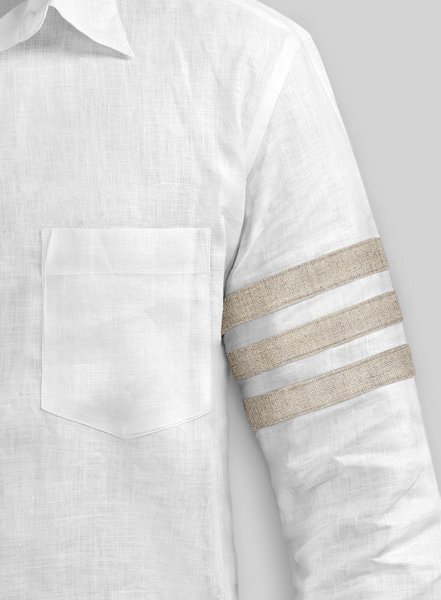 White And Dark Beige Linen Shirt - StudioSuits