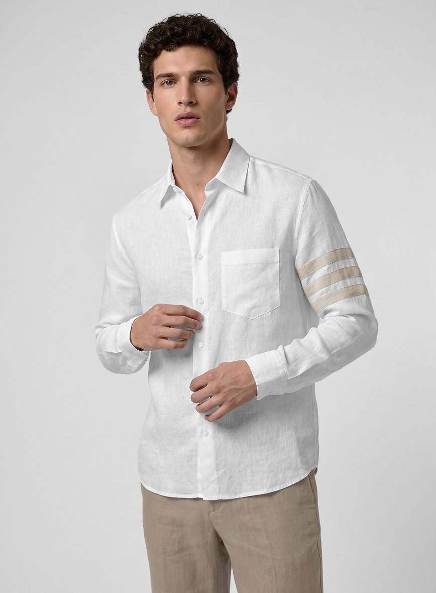 White And Dark Beige Linen Shirt - StudioSuits