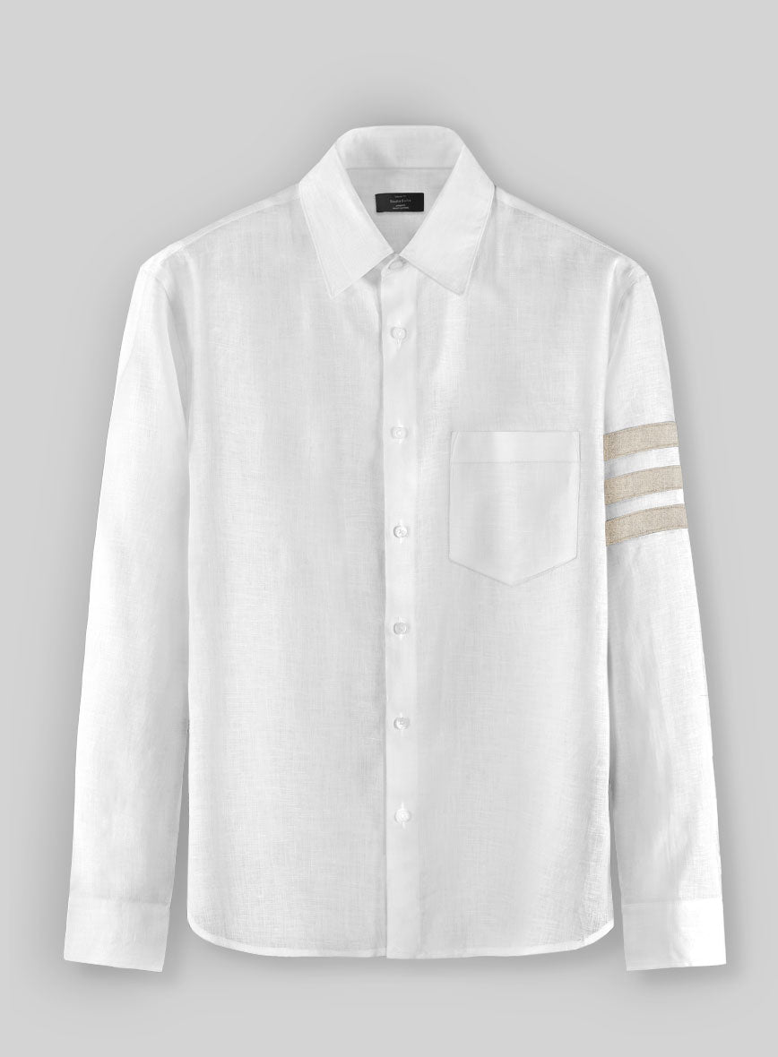 White And Dark Beige Linen Shirt - StudioSuits