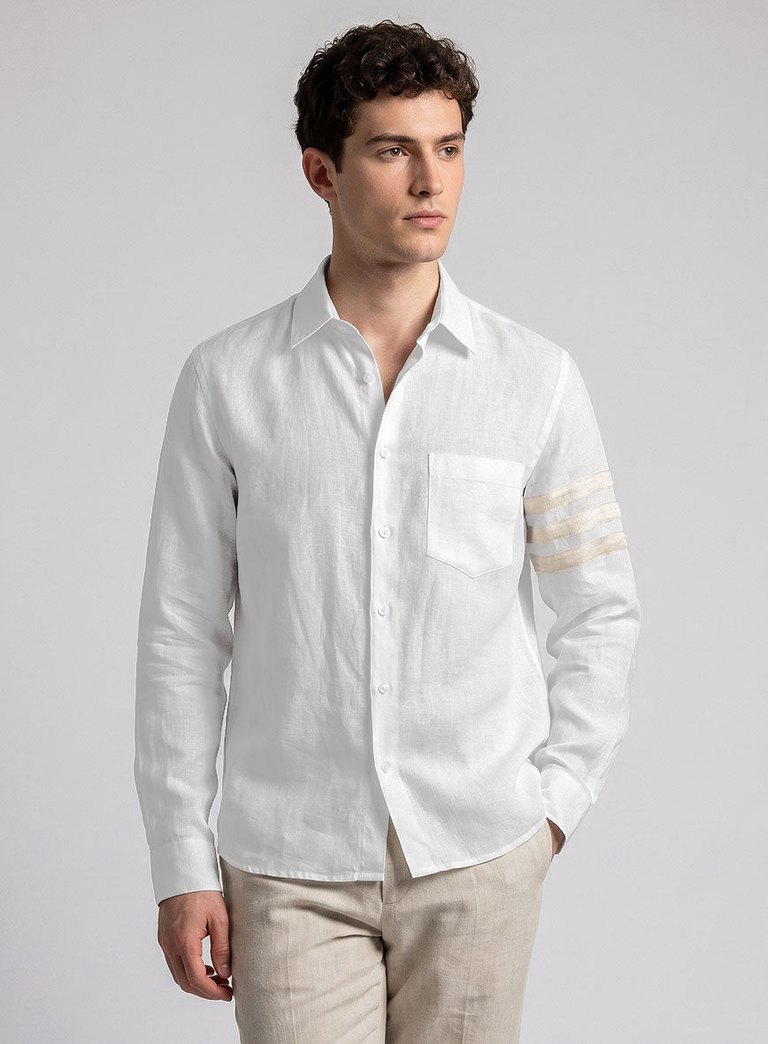 White And Light Beige Linen Shirt - StudioSuits