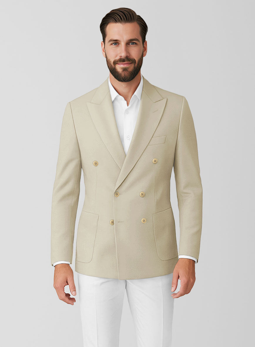 Army Khaki Stretch Chino Double Breasted Jacket - StudioSuits