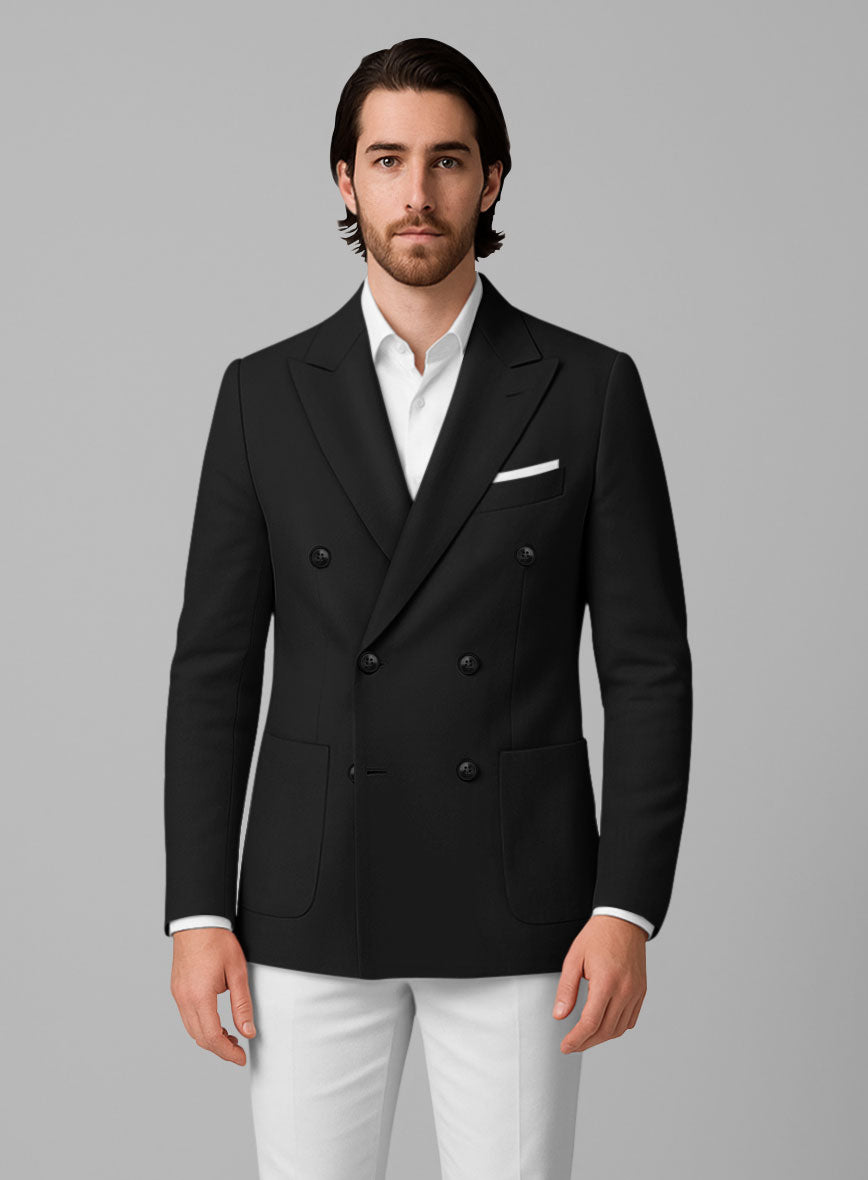 White Black Chino Cotton Double Breasted Jacket - StudioSuits