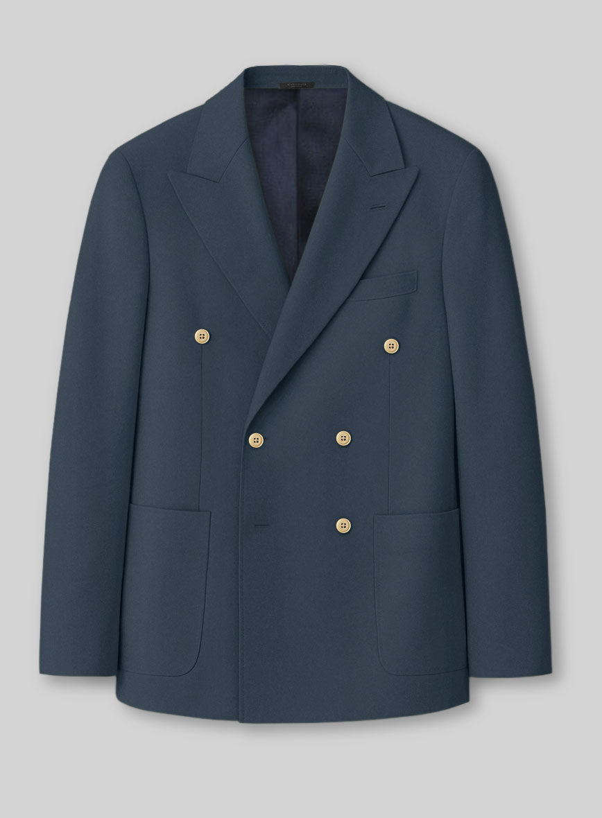 White Blue Cotton Double Breasted Jacket