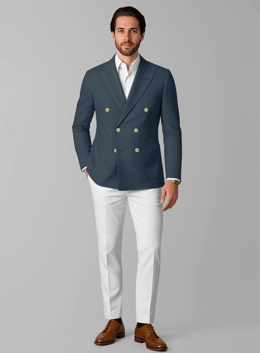White Blue Cotton Double Breasted Suit - StudioSuits