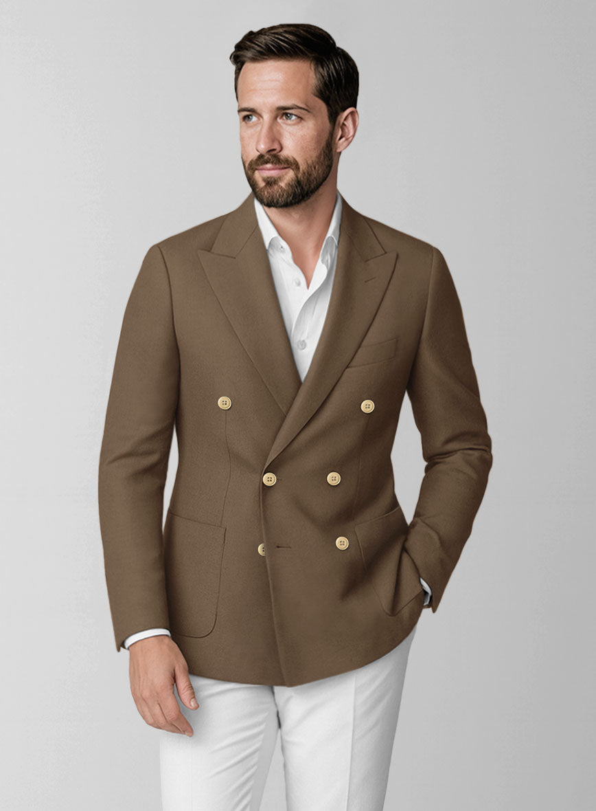 Brown Stretch Chino Double Breasted Jacket - StudioSuits