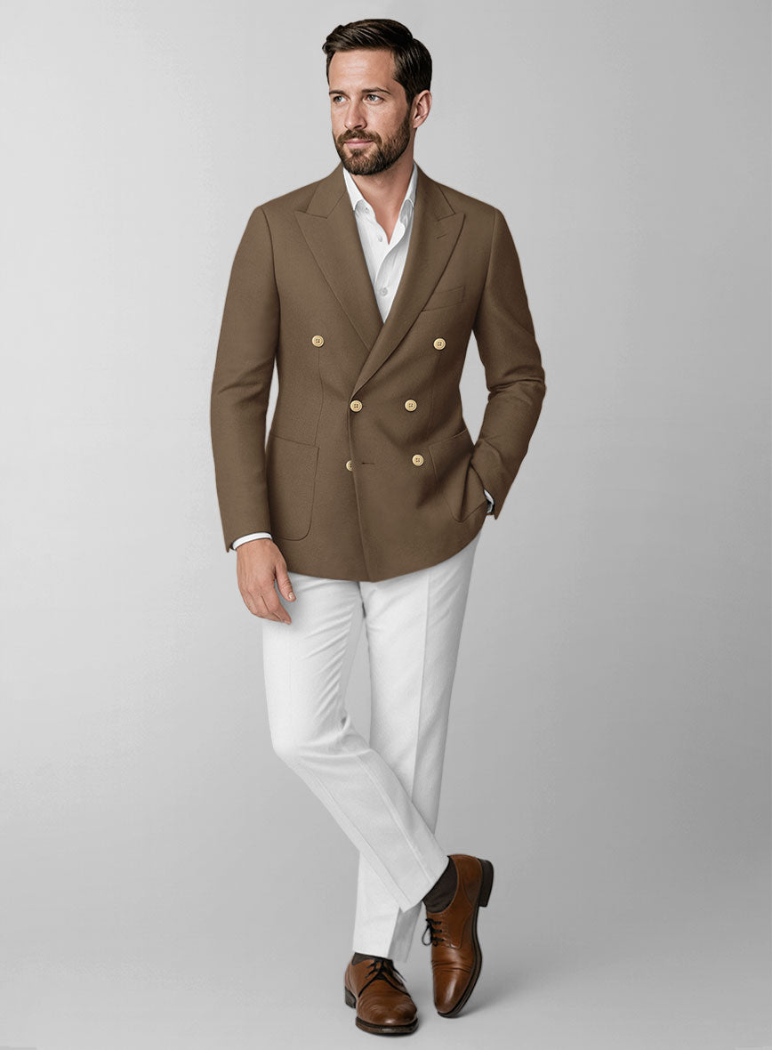 White Brown Cotton Double Breasted Suit - StudioSuits