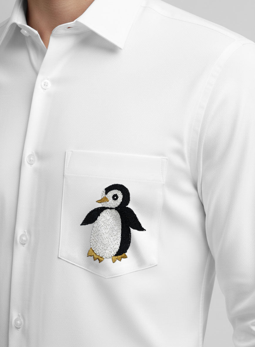 White Cotton Penguin Embroidered Shirt - StudioSuits