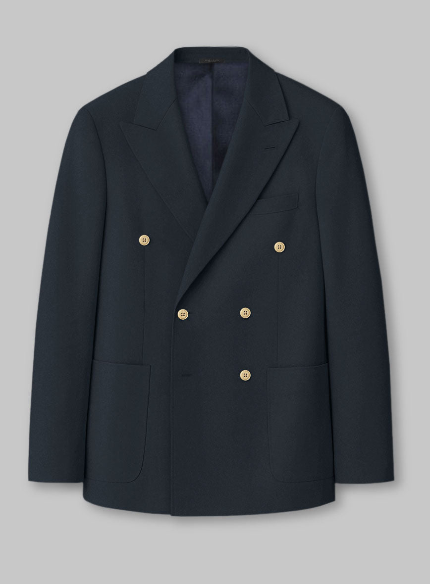 White Dark Blue Cotton Double Breasted Suit