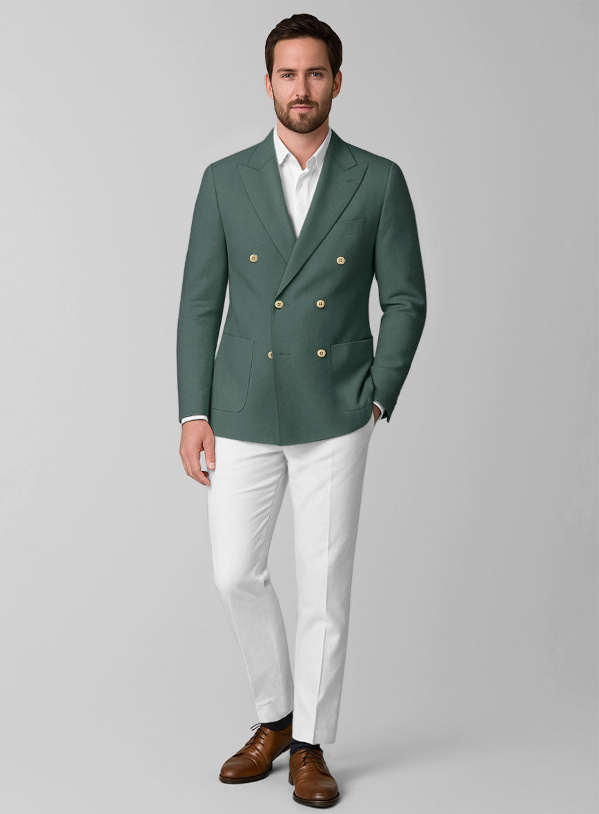 White Gallo Green Cotton Double Breasted Suit - StudioSuits