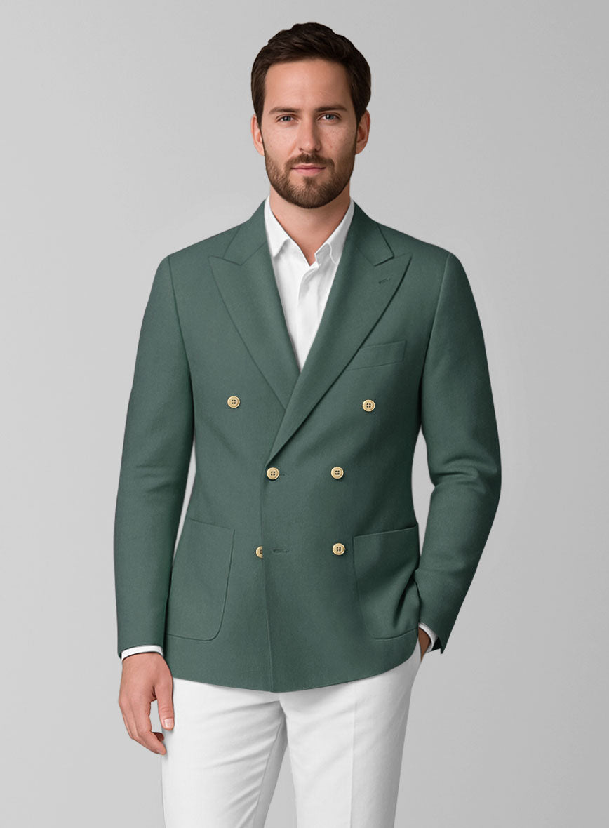 White Gallo Green Cotton Double Breasted Suit
