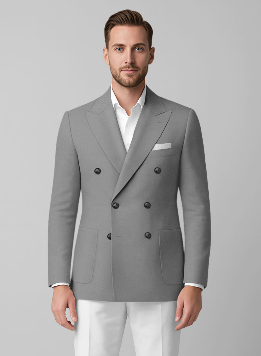 White Gray Cotton Double Breasted Suit - StudioSuits