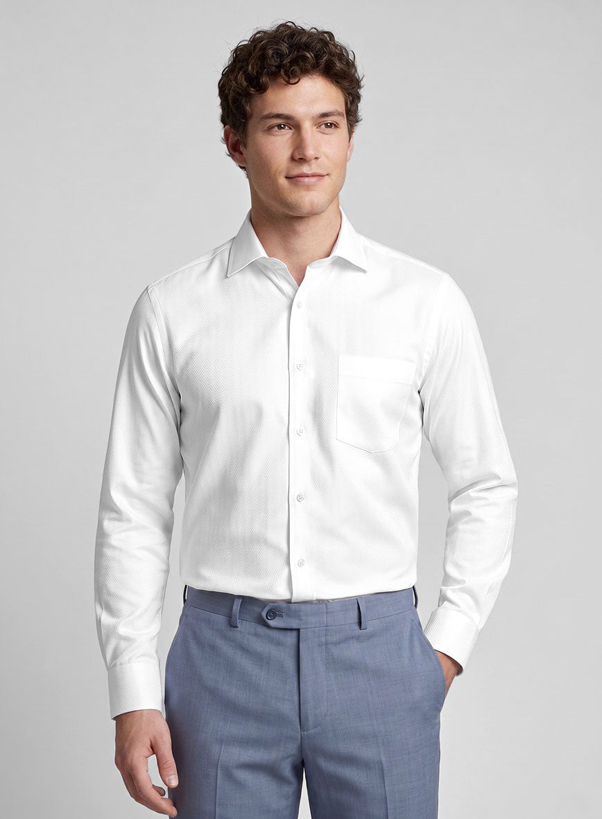 White Herringbone Cotton Shirt - StudioSuits