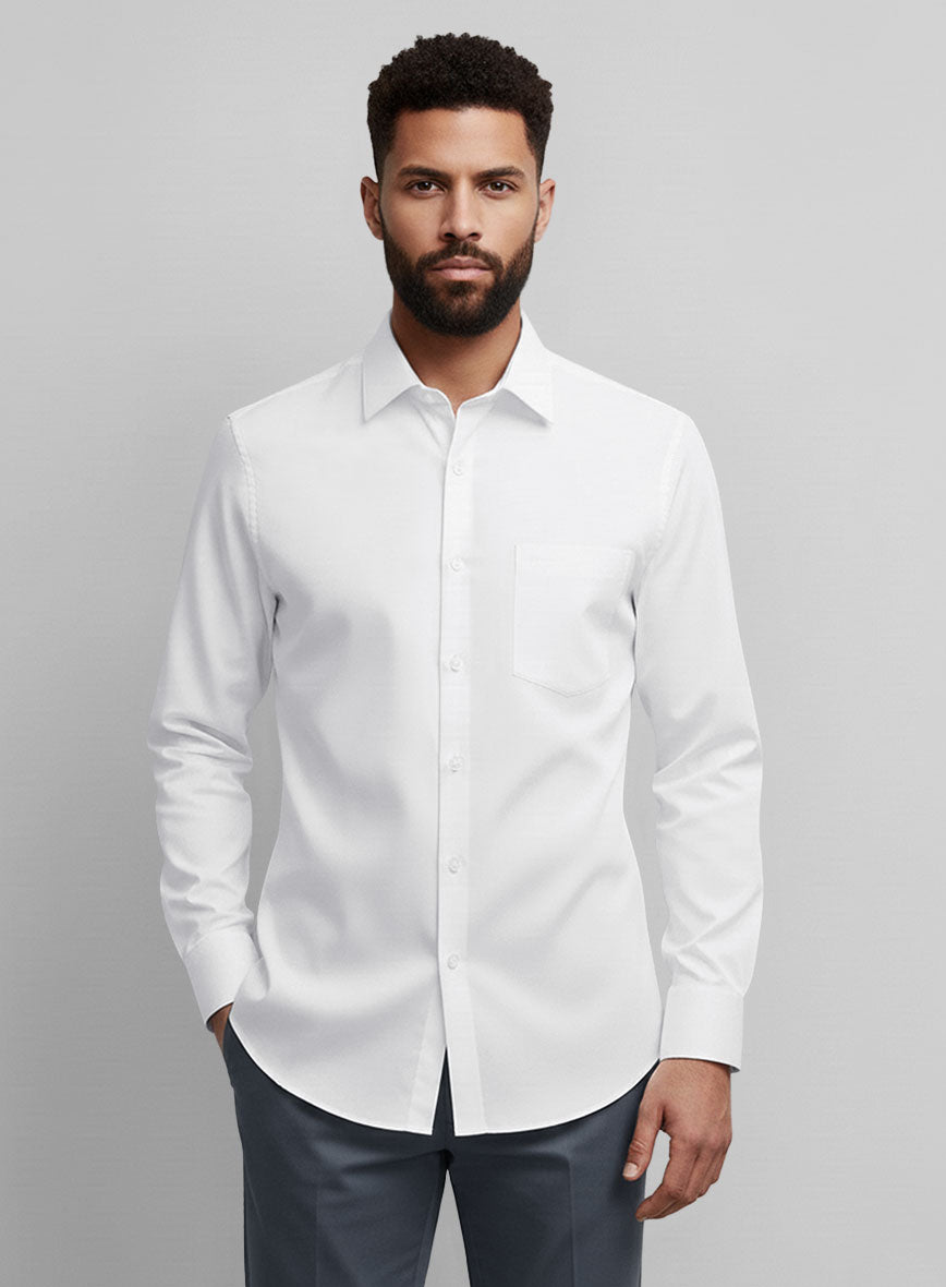 White Herringbone Cotton Shirt - StudioSuits