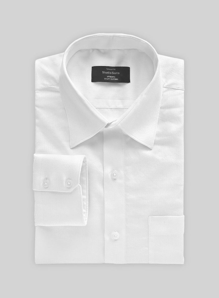 Men's White Herringbone Cotton Shirt by StudioSuits